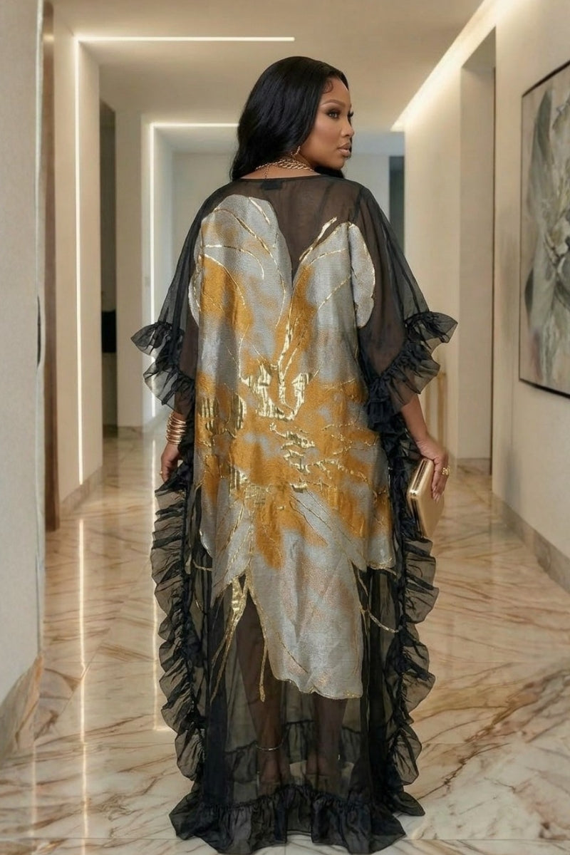 Statement dress for every occasion featuring a stunning black and gold design.
